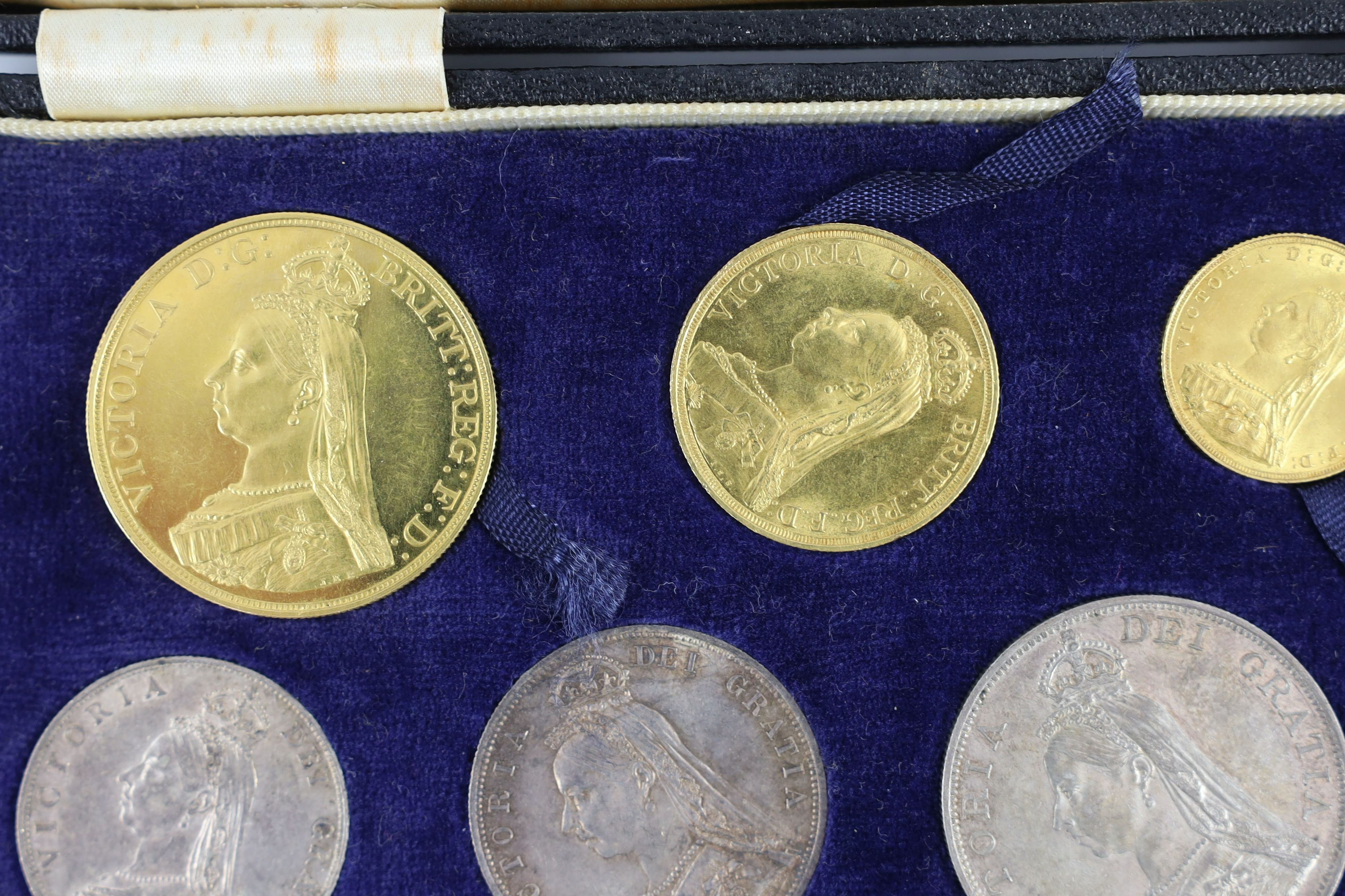 PLEASE NOTE THIS IS A SPECIMEN SET, UK coins, a cased Victoria 1887 Golden Jubilee gold and silver eleven coin set.